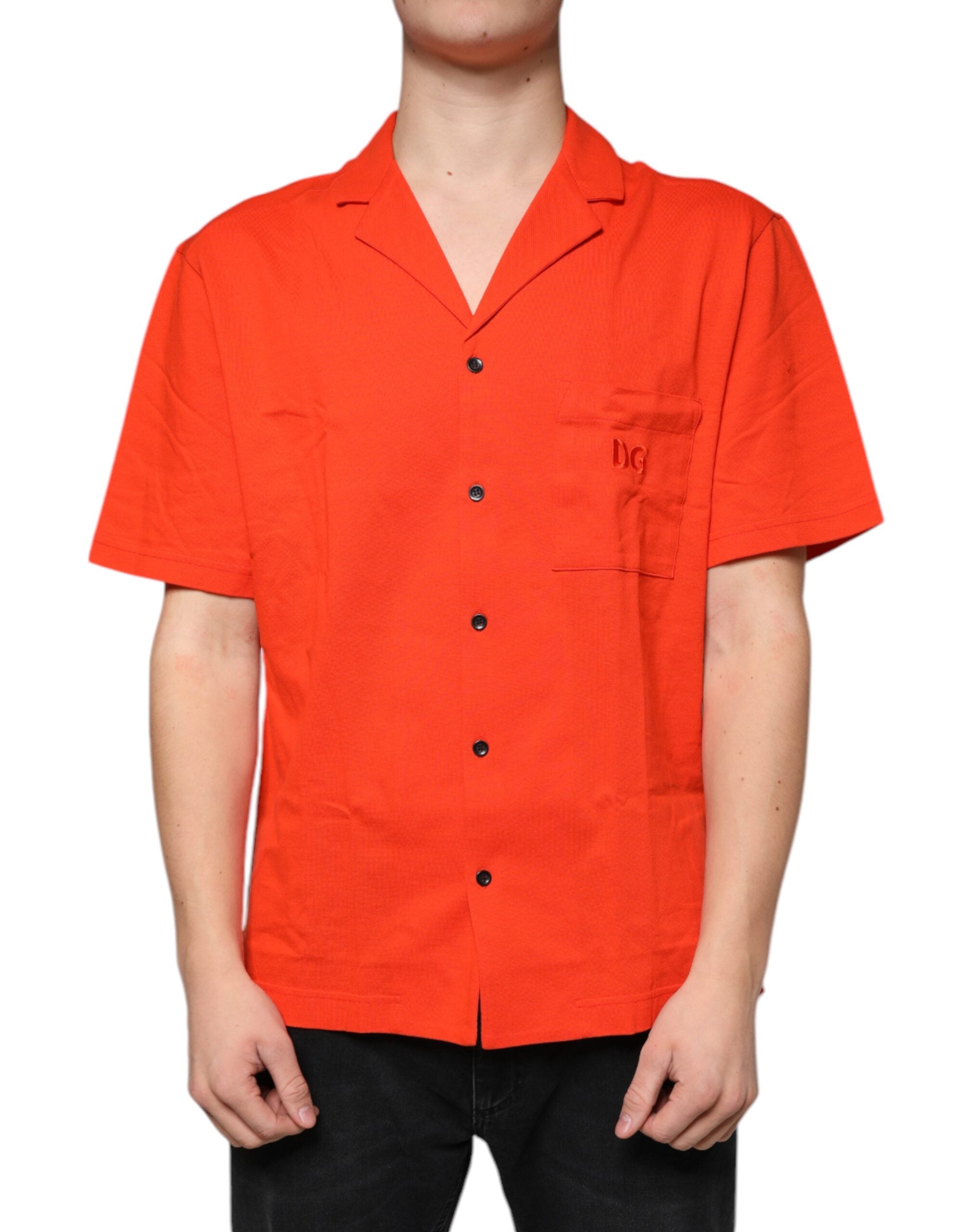 Dolce & Gabbana orange cotton button-front polo shirt
